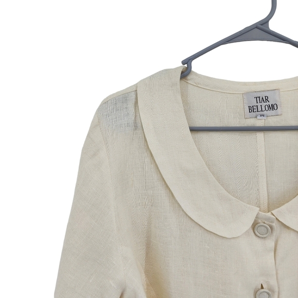 Tiar Bellomo Women's Vintage 100% Linen Button Front Lagenlook Blouse - M - Picture 2 of 8
